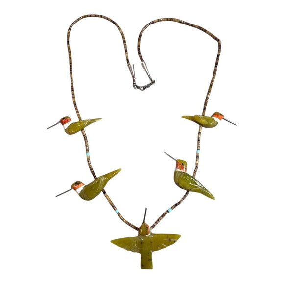 Matt Mitchell Native American Hummingbird Fetish Necklace Sterling Silver Heishi - Picture 10 of 16